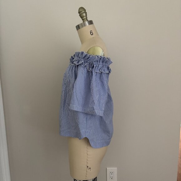 Vineyard Vines Top Women's Blue Striped Off The Shoulder Poplin Small - Picture 2 of 6